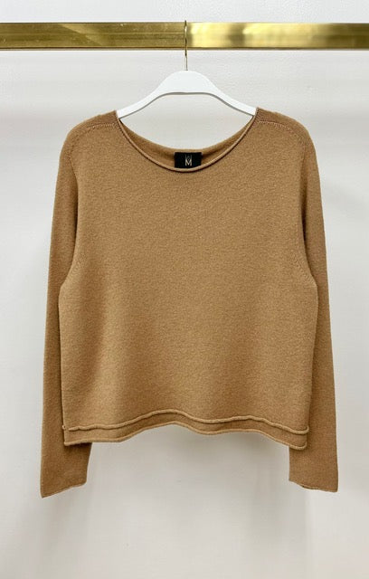 Rolled Hem Cozy Long Sleeve Knit Top by Milio Milano in Caramelo