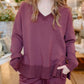 Vixie Soft Knit Sweater Rib Long Sleeve V-neck Top W/ Side Slits by Rd Style in Prune