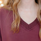 Vixie Soft Knit Sweater Rib Long Sleeve V-neck Top W/ Side Slits by Rd Style in Prune