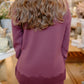 Vixie Soft Knit Sweater Rib Long Sleeve V-neck Top W/ Side Slits by Rd Style in Prune