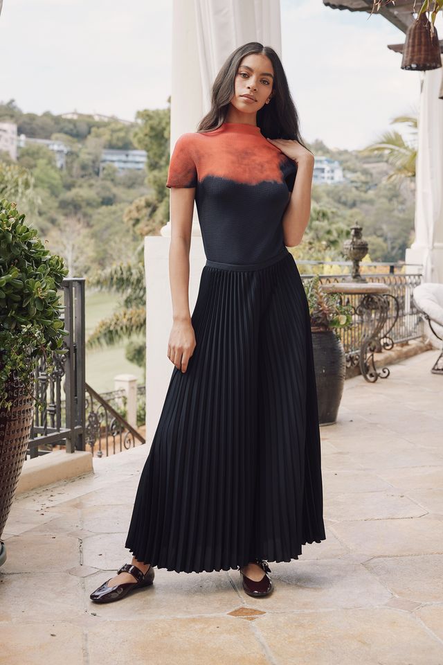 Eve Plisse Palazzo Pant by Wild Cosmos in Black