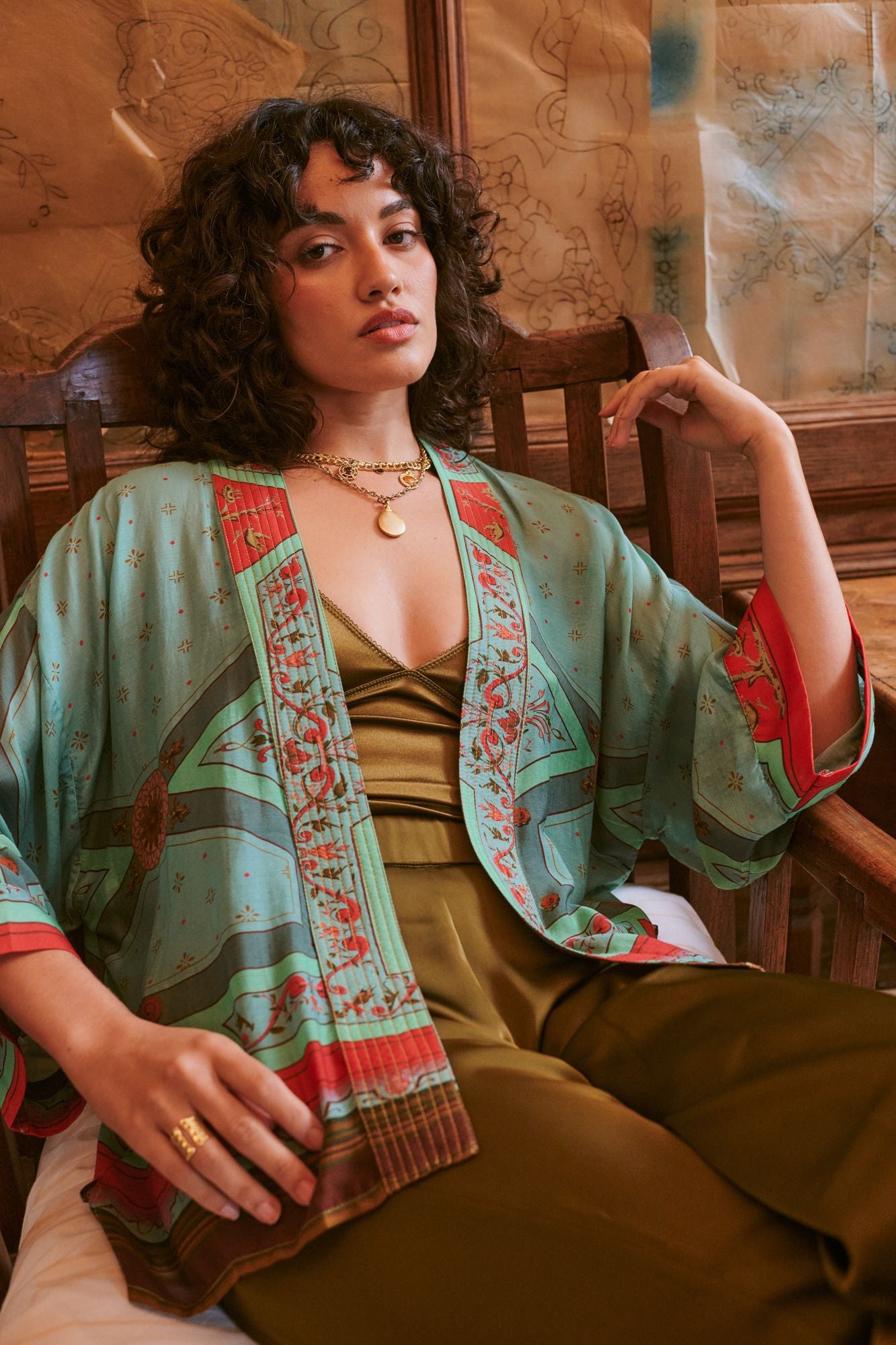 Fleur De Lys Kimono by One Hundred Stars in Aqua