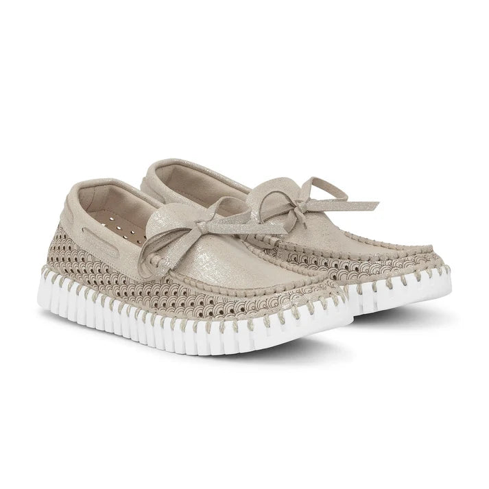 Tulip Loafer w/Laces by Ilse Jacobsen in Silver Metallic