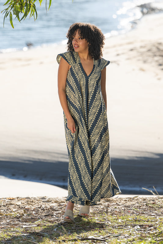 Hemi Cotton Dress by Cienna in Blue