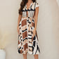 Geometric Multicolor Print Button Down Dress by Milio Milano Cream/Camel