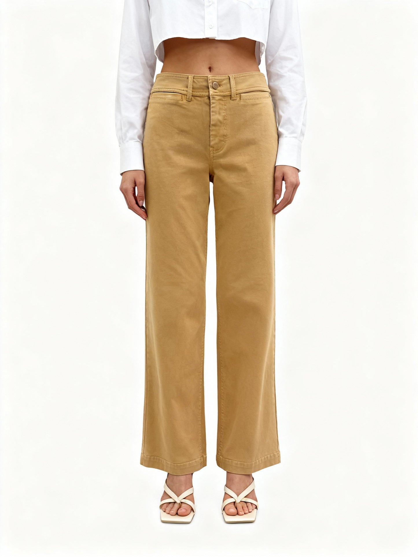 Mid-Rise Wide Leg Jeans W/Welt Pocket by Oat New York in Oak Bluff