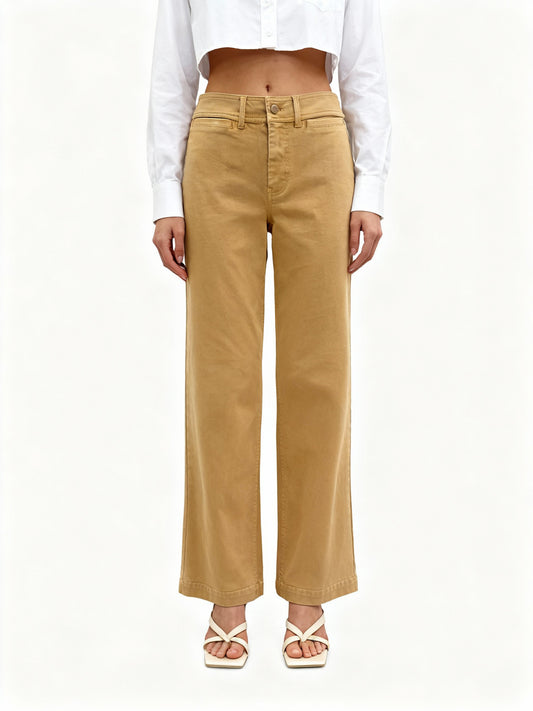 Mid-Rise Wide Leg Jeans W/Welt Pocket by Oat New York in Oak Bluff