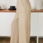 Linen Flat Front Elastic Waist Wide Leg Pant by Milio Milano in Earth Beige
