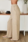 Linen Flat Front Elastic Waist Wide Leg Pant by Milio Milano in Earth Beige