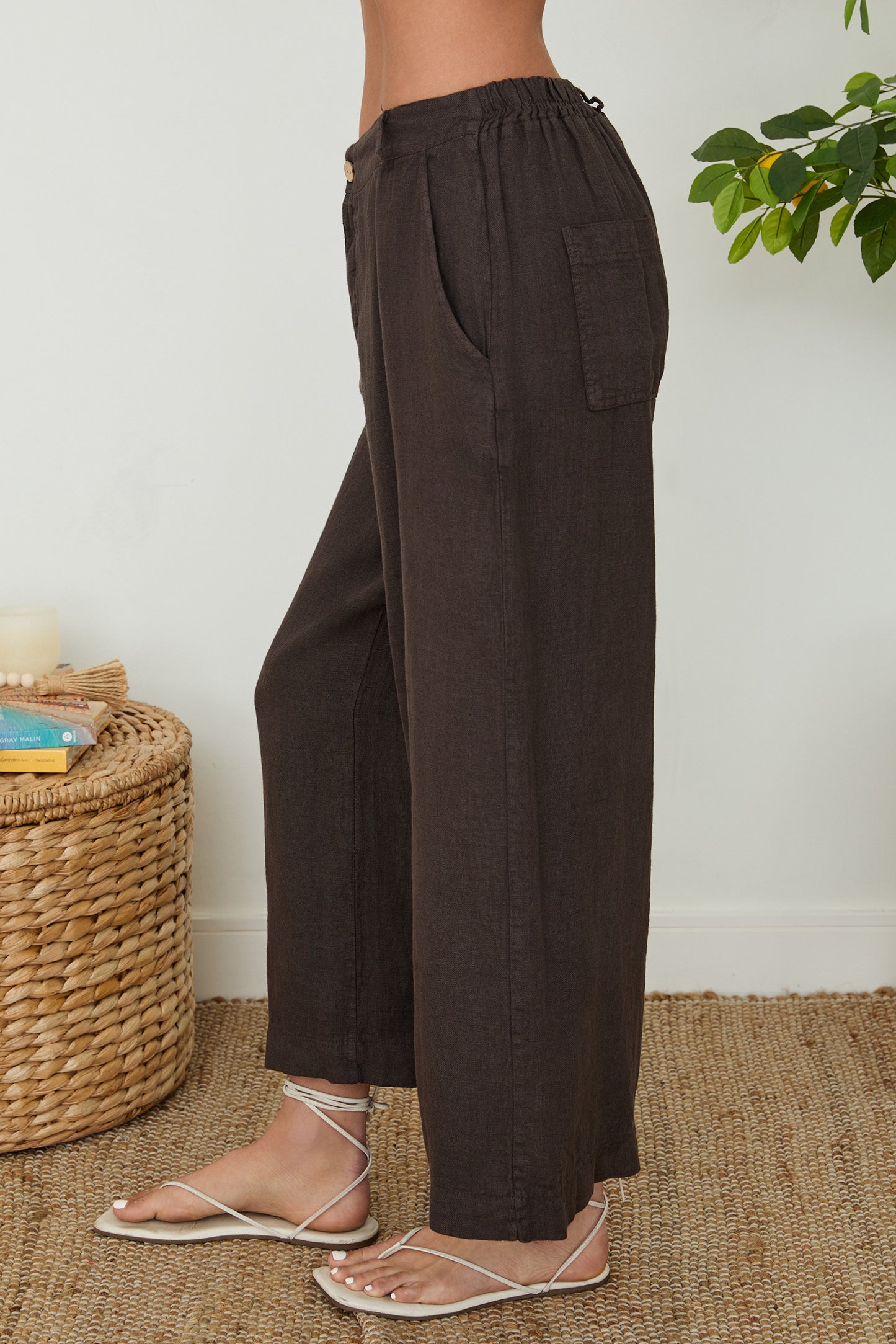 Wide Leg Linen Gaucho Pants by Milio Milano in Chocolate Brown