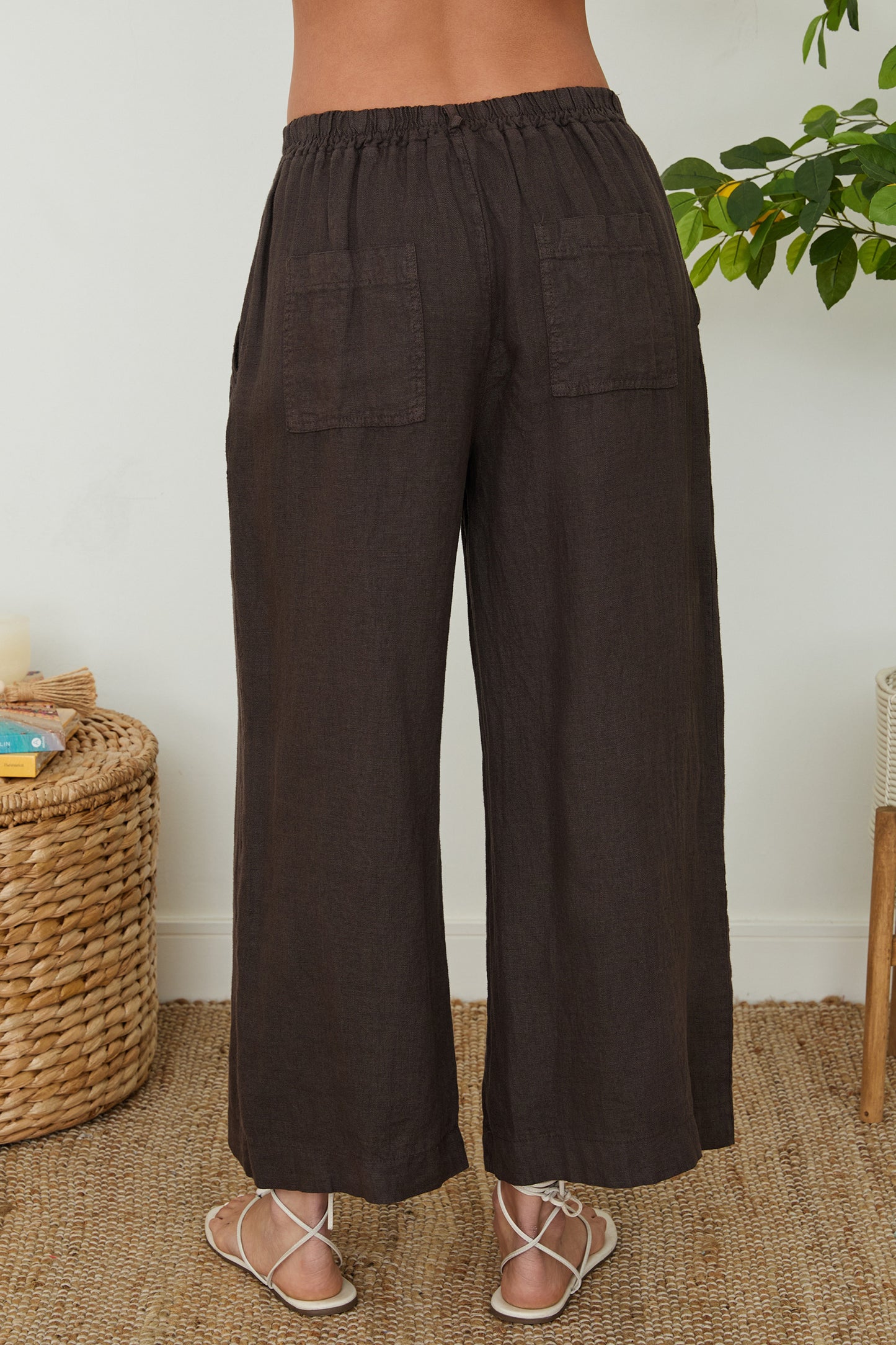 Wide Leg Linen Gaucho Pants by Milio Milano in Chocolate Brown