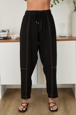Drawstring Waistband Edge Stitch Detail by Milio Milano in Black