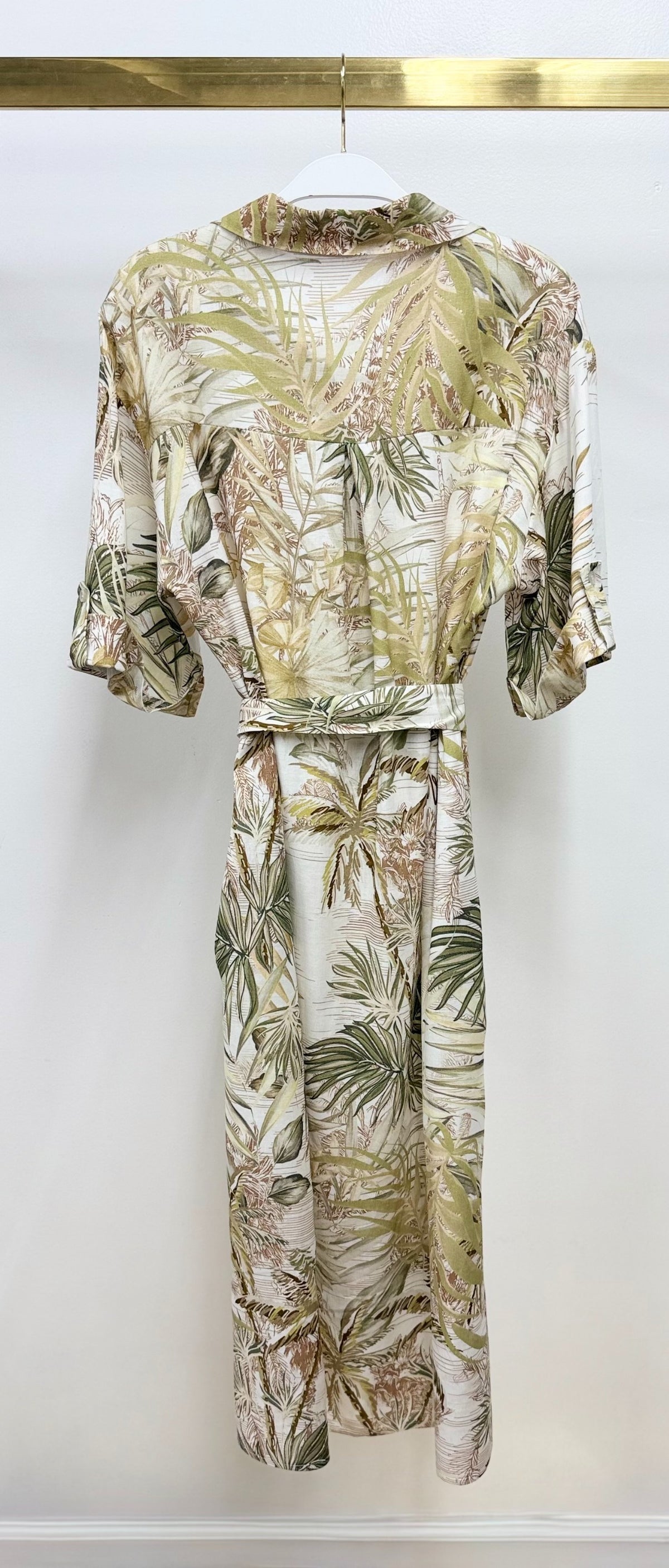 Fan Palm Print Button Down Dress by Milio Milano in Green