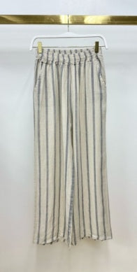 Stripe Wide Leg Linen Pant by Milio Milano in Beige/Blue