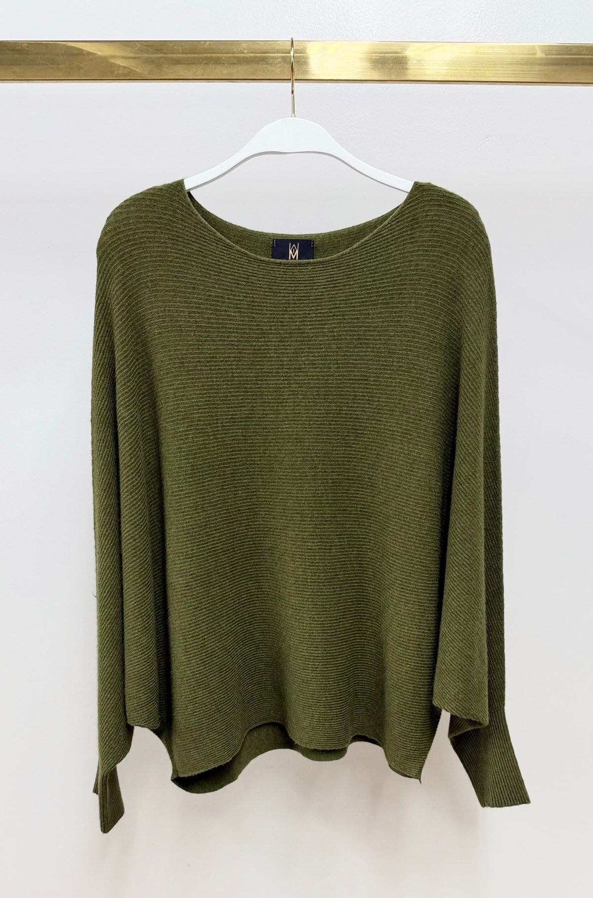 Ultra Soft Ribbed Batwing Knit Top by Milio Milano in Italian Olive
