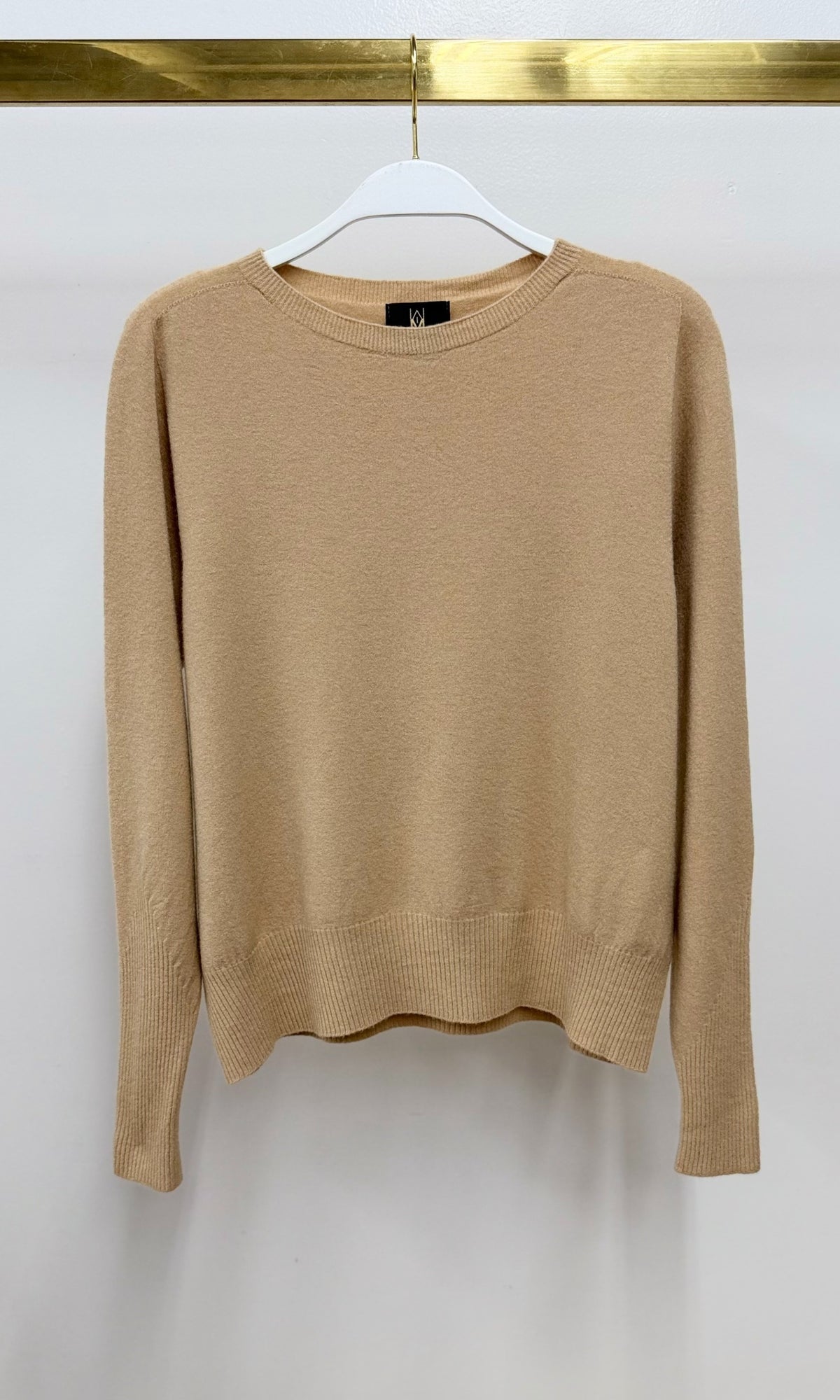 Long Sleeve Crew Neck Knit Sweater by Milio Milano in Cafe Au Lait
