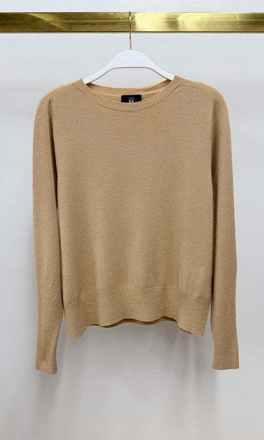 Long Sleeve Crew Neck Knit Sweater by Milio Milano in Cafe Au Lait