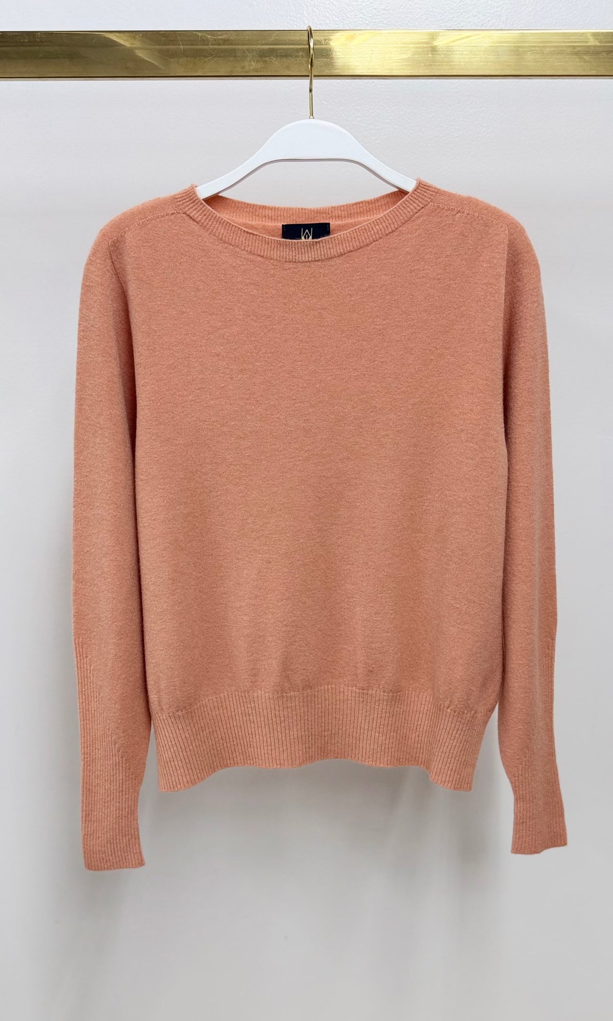 Long Sleeve Crew Neck Knit Sweater by Milio Milano in Peach Bellini