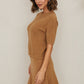 Chevron Crew Neck Short Sleeve Knit Top by Milio Milano in Camel