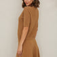 Chevron Crew Neck Short Sleeve Knit Top by Milio Milano in Camel