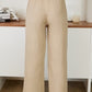 Linen Flat Front Elastic Waist Wide Leg Pant by Milio Milano in Earth Beige