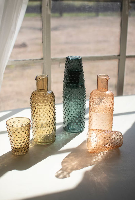 Set of Three Bubble Glass Carafes W/Tumbler (One Each) by Kalalou