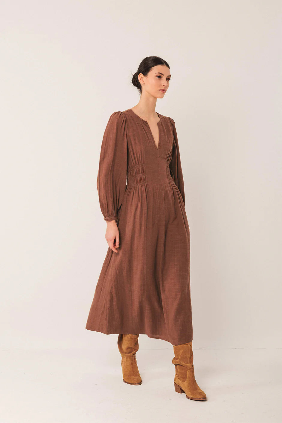 Crepe Cotton Dress by Indi & Cold in Tabacco