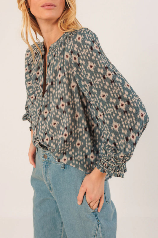 Ikat Print Shirt by Indi & Cold in Azul Vintage