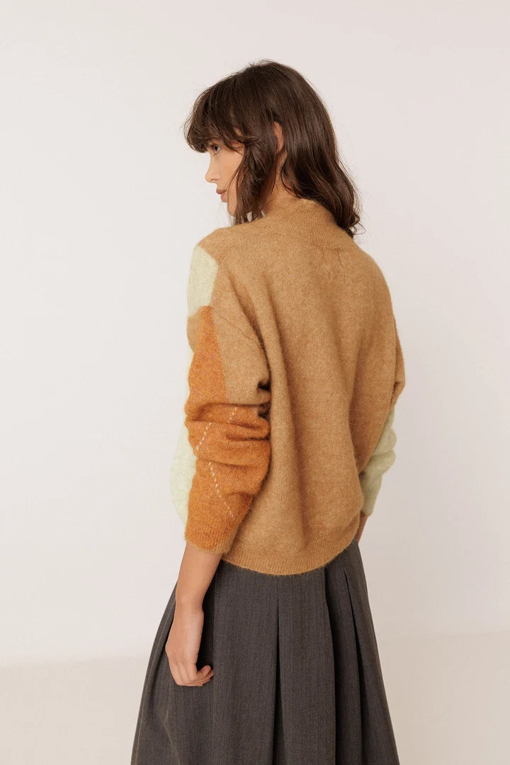 Alpaca Maxi Diamond Intarsia Sweater by Indi & Cold in Camel