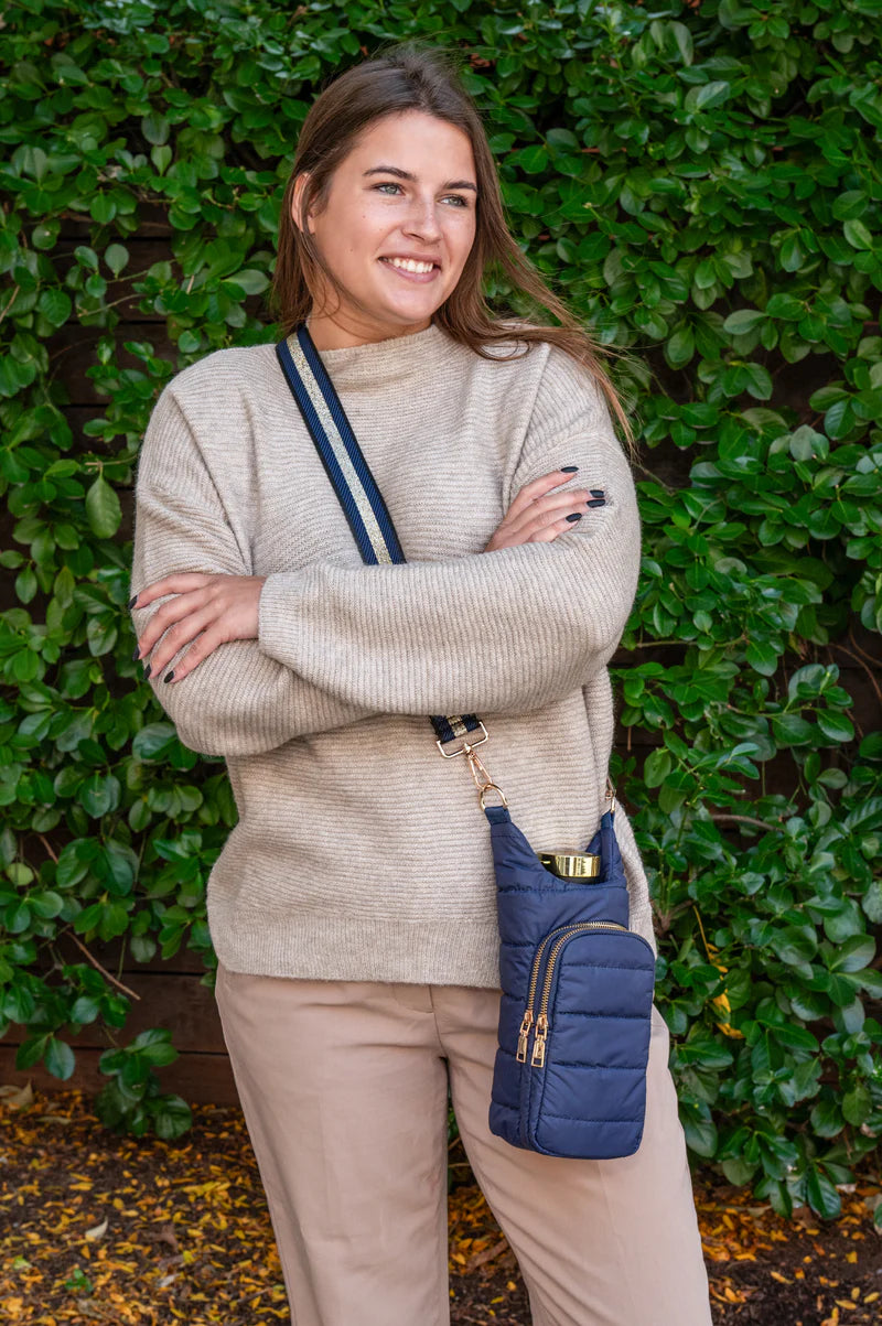 Matte Hydrobag with Navy/Gold Strap by Wanderfull in Navy Blue