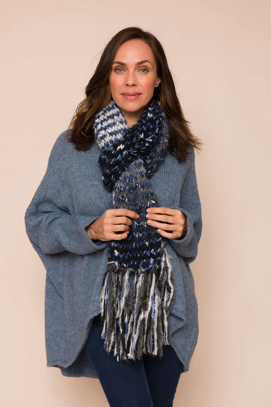 Weston Soft Knit Scarf with Tassles by Suzy D London in Blue
