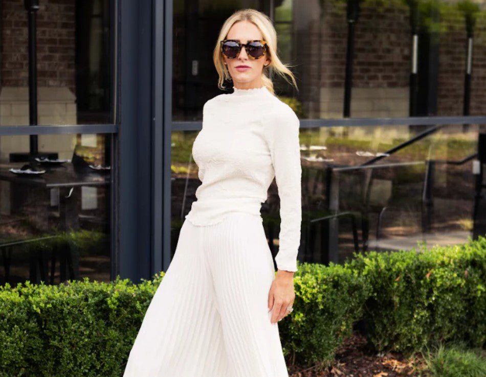 Kylie Lettuce Edge Floral Jacquard Top by Wild Cosmos in White