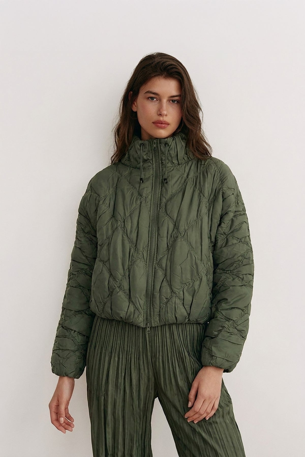 Cloudia Quilted Jacket by Wild Cosmos in Olive