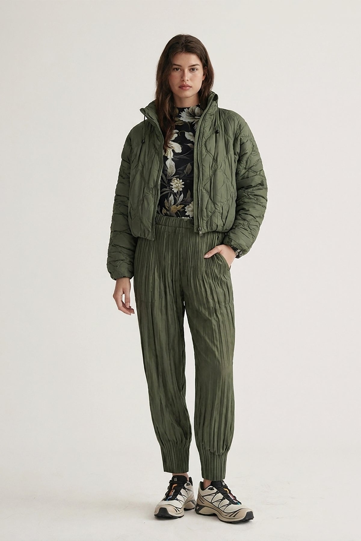 Cloudia Quilted Jacket by Wild Cosmos in Olive