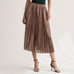 Esther Metallic Midi Skirt by Wild Cosmos in Rose Gold