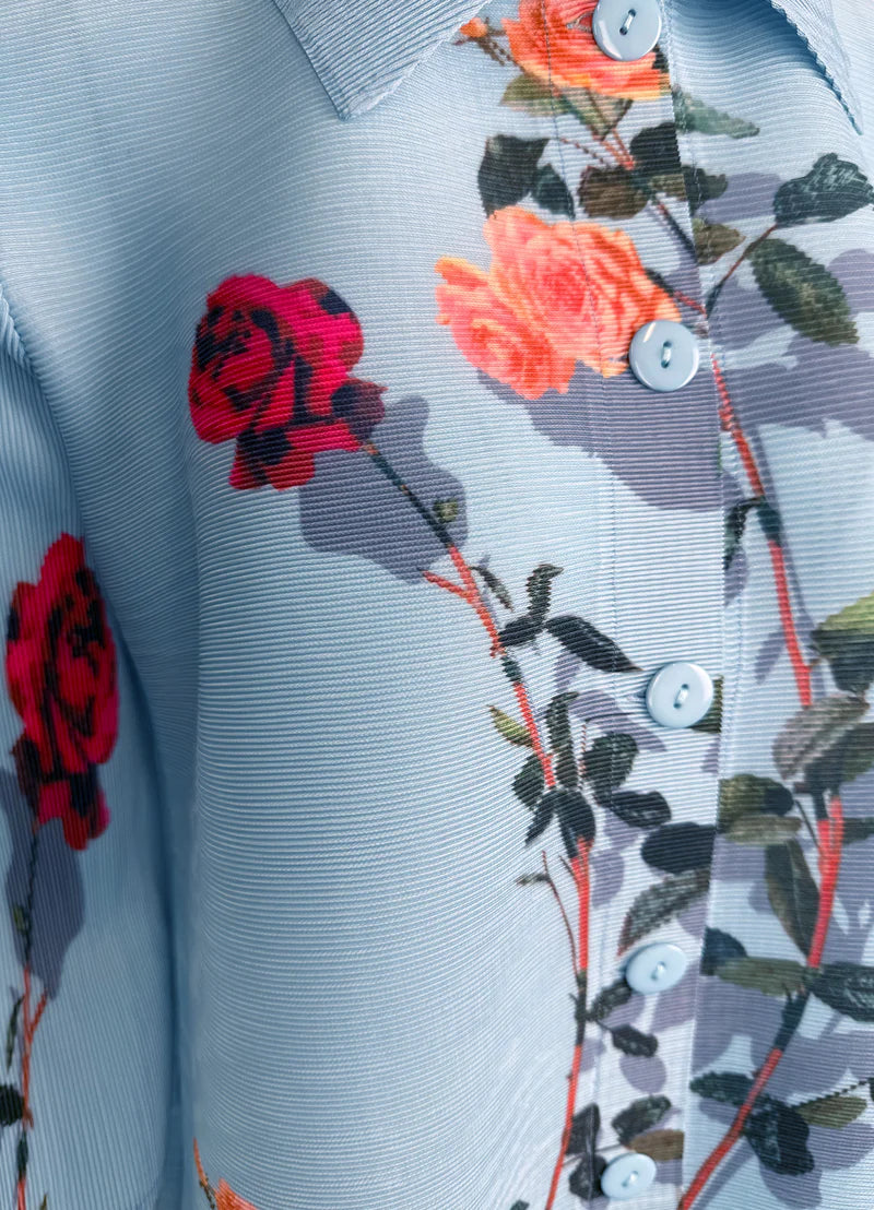 Elizabeth Rose Garden Crystal Pleats Shirt by Wild Cosmos in French Blue Mix