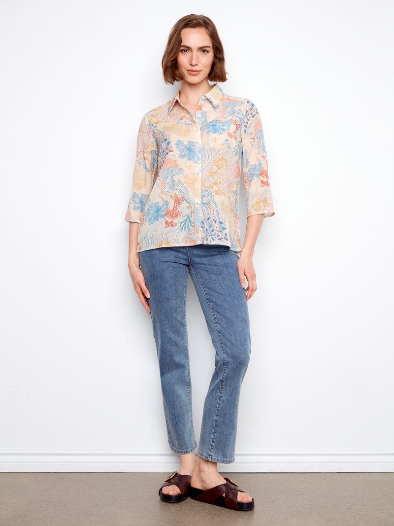 Printed Viscose Button Up Blouse by Charlie B in Coraline