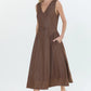 Bruni Topstitched Denim Effect Midi Dress by Ciebon in Brown