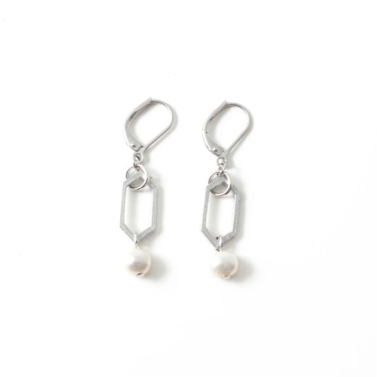 Capri Earrings by Anne-Marie Chagnon  in Pewter and Pearl
