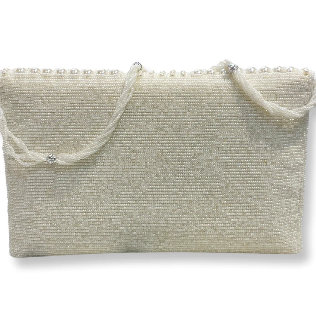 Ivory Pearl Clutch with Beaded Strap by David Jeffery