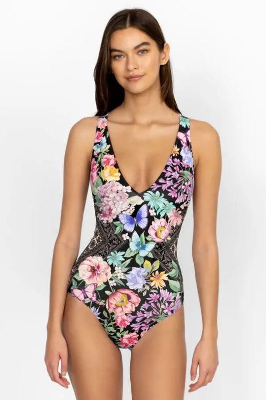 Black Butterfly Cross Back One Piece by Johnny Was