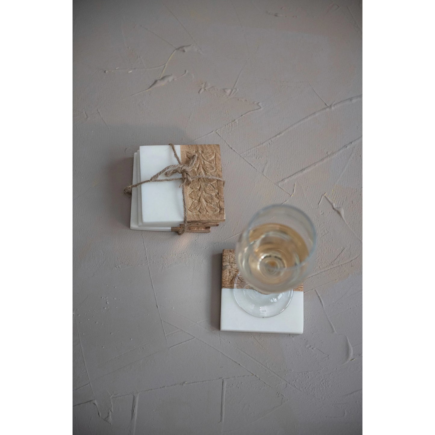 Marble and Hand-Carved Wood Coasters by Creative Co-Op